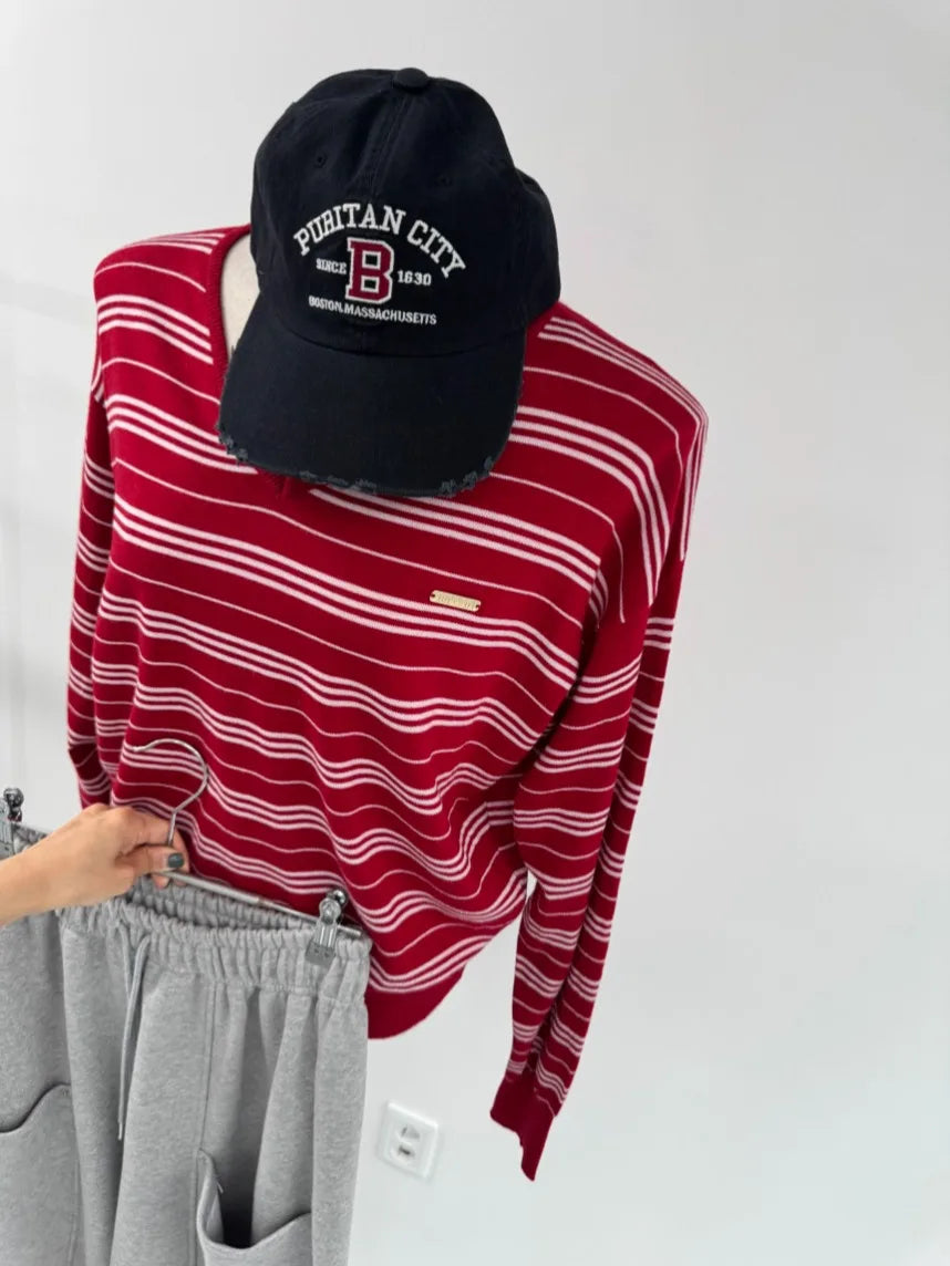 Cyflymder  Faionable Simple V-ne Striped Knitwear Ele Aosphere Dongda Gate 25 Autumn Sle Women's Clothing Commute Season