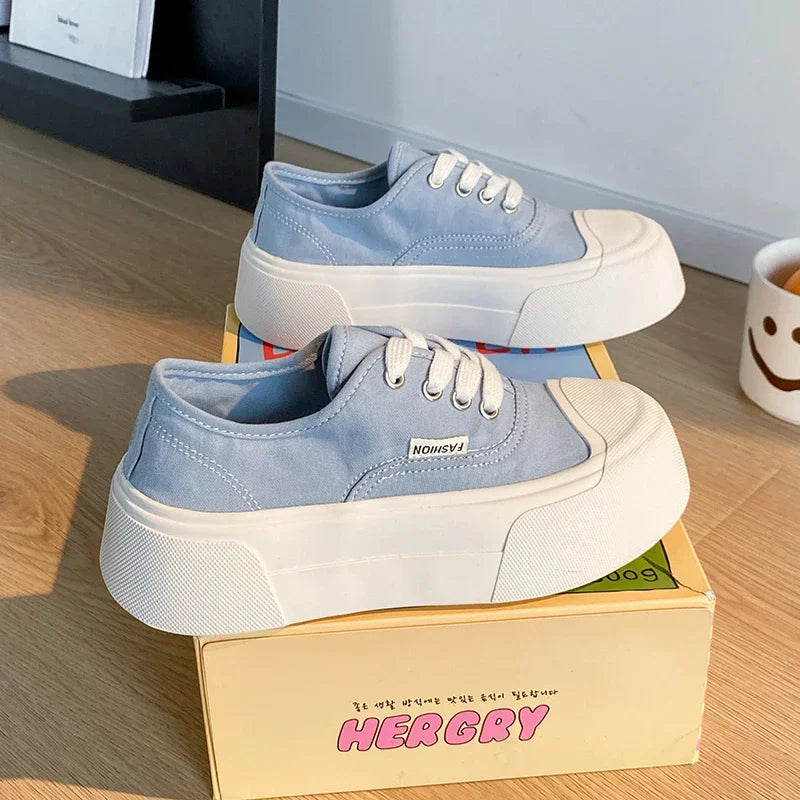 Cyflymder  Thick Bottom Canva Shoes Women's New Style White Sneakers Women's Thick Bottom Sports Shoes Student Father