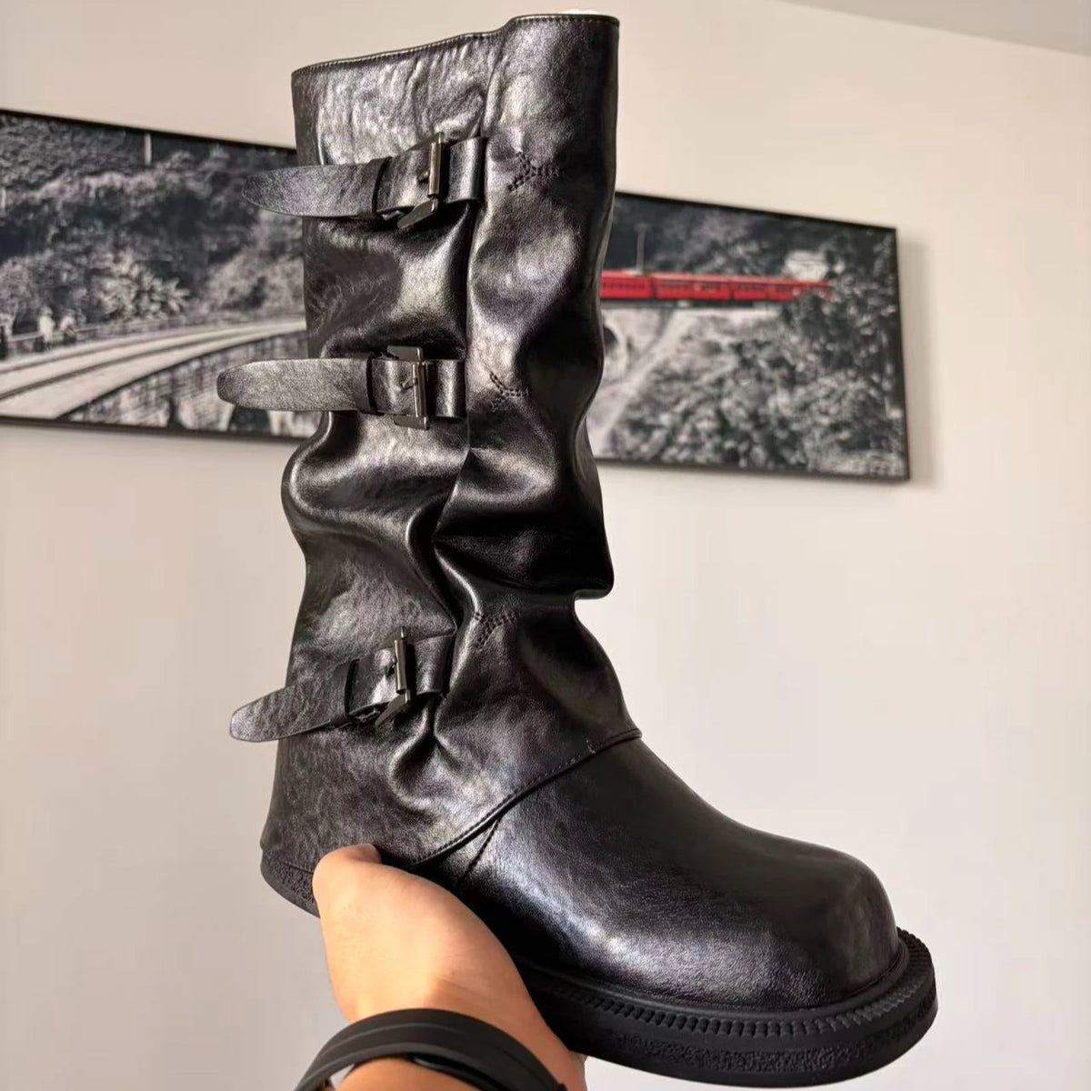 Cyflymder   Classic Women Shoes Retro Luxury Genuine Leather Knight Boots for Woman Fashion Platform Slouchy Boot Designer Shoes Botas Mujer