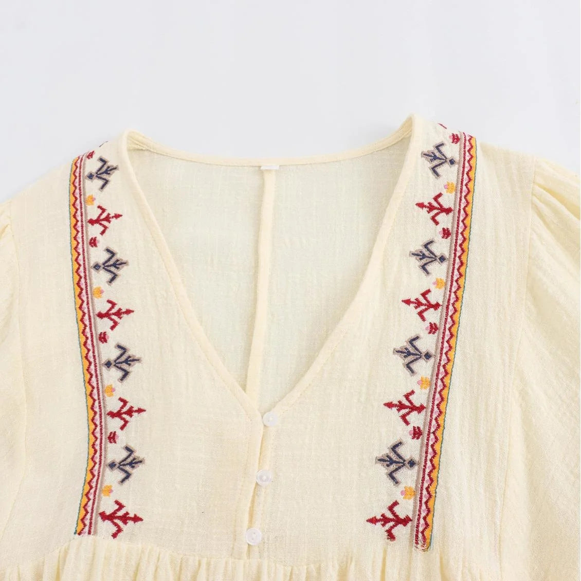 Cyflymder  Loose Summer New Women's Dr Embroidered V-ne Vaion Patchwork High Waist Lantern Sve Long Sve Single Piece