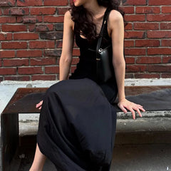 Cyflymder  Summer Slim Square Neck Solid Long Dress Women Sleeveless Vest Dress Y2k Streetwear Casual Outfits All Match Clothes