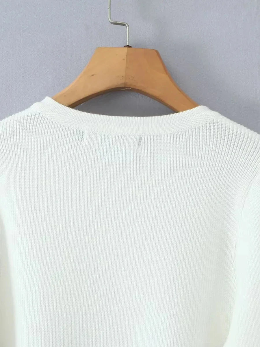 Cyflymder  Hit Color Knit Two Piece Set for Women O Neck Long Sleeve Spliced Buttons Top Low Waist Shorts Casual Suit Female