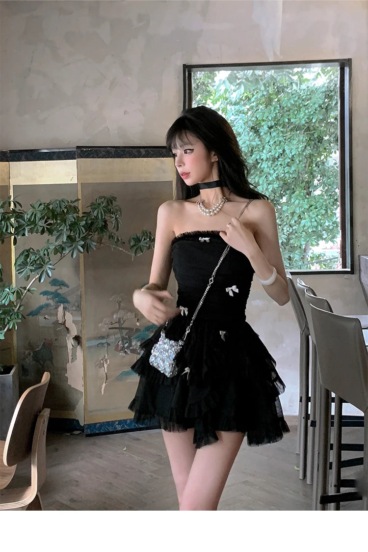 Cyflymder  Summer French Vintage Sweet Dresses Female Kawaii Y2K Fashion Fariy Mini Dress Korean Party Ruffles Puff Sleeve Cake Dress