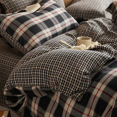 Cyflymder  4/6Pcs Black and White Plaid Stripe 100% Cotton Bedding Set Simple Nordic Style Queen KIng Size Duvet Cover Bed Sheet Pillowcase