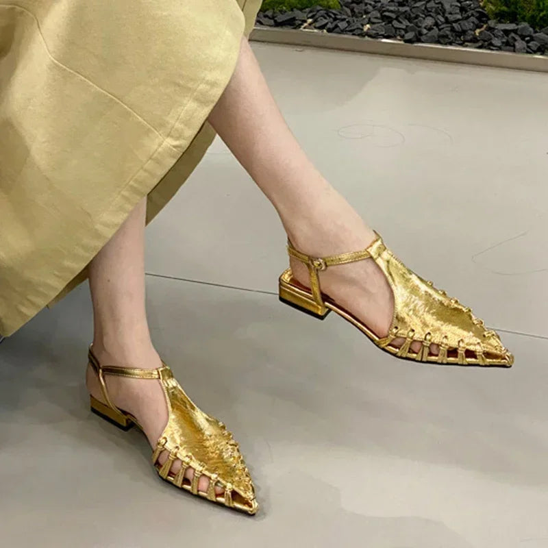 Cyflymder  Flats Pointed Toe Sandals Women Summer Casual Shoes 2025 Fashion New Slippers Designer Beach Walking Cozy Trend