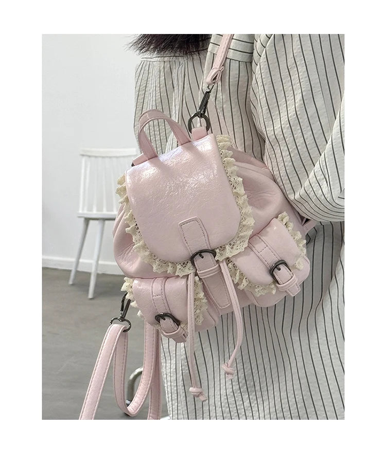 Cyflymder  Lace Patchwork Fairy Fashion Handbags Y2k Aesthetic Chic Casual Simple Backpacks Korean Women Mini Sweet Preppy Schoolbags