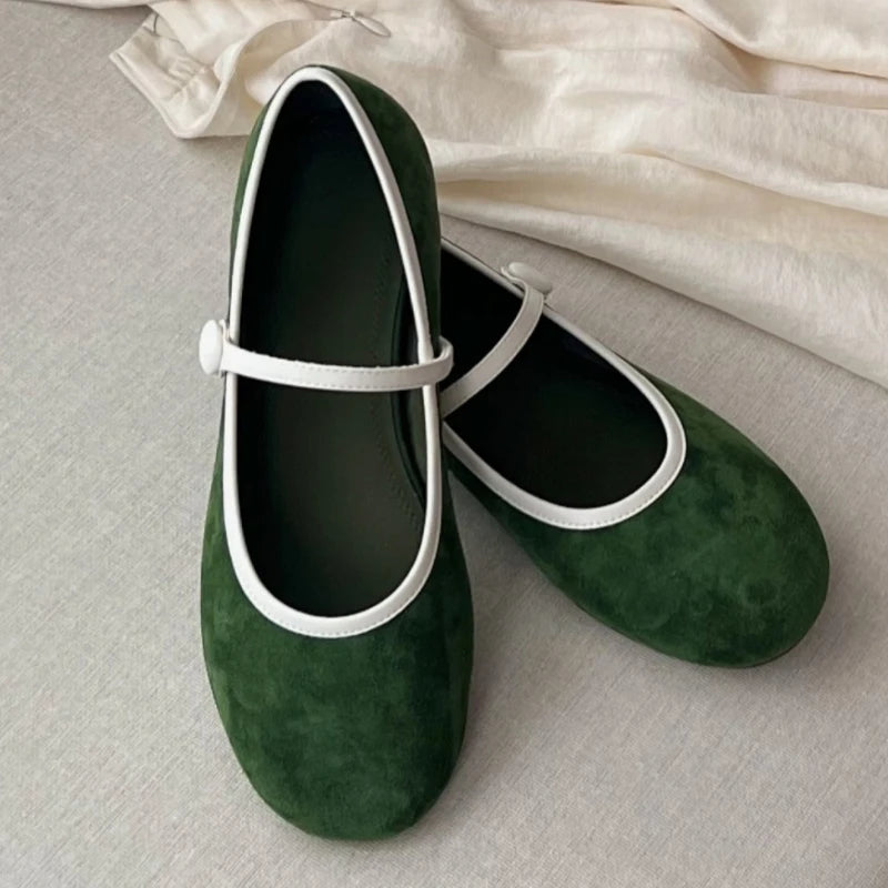 Cyflymder  Retro Faux Suede Ballet Flats Women Comfort Round Toe Shallow Mary Jane Shoes Fashion Buckle Elegant Dress Pumps Loafers Ladies