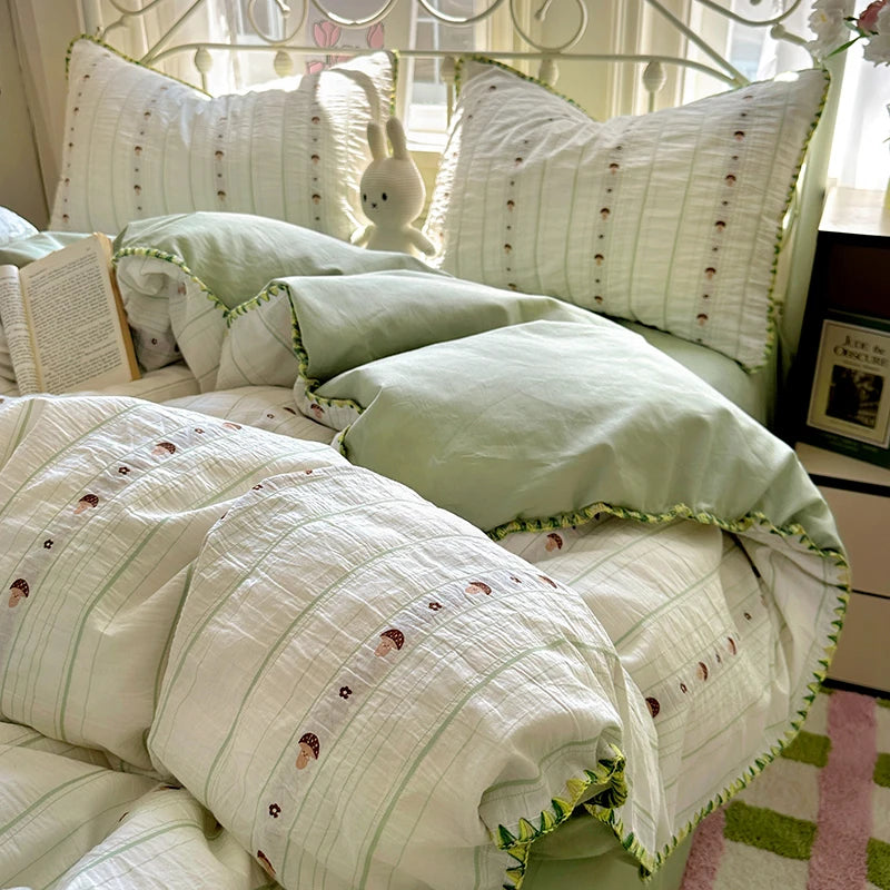 Cyflymder  100% Cotton Yarn-dyed Jacquard Floral Bedding Set Single Queen King Size Duvet Cover Bed Sheet/Fitted Sheet Pillowcases 3/4Pcs