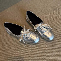 Cyflymder  Women's Soft Ballet Flats Lace Up Shallow Mouth Women Loafers Comfortable Walking Round Toe Casual Shoes Spring Summer