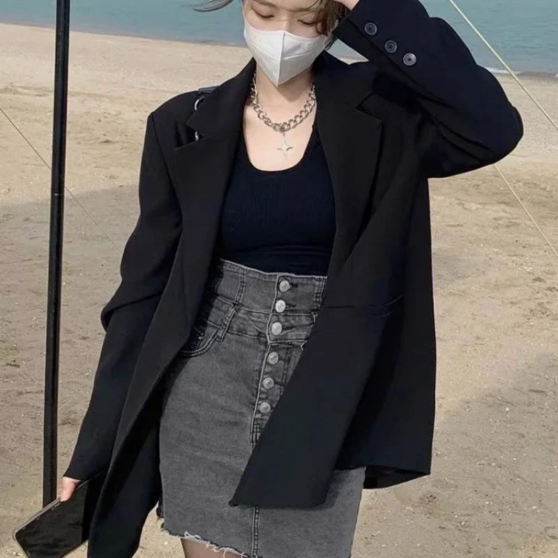 Cyflymder  Blackpetite Casual Suit Jacket Elegant Versatile Slimming Chic Western Style For Women Early Spring Autumn Tailored Coat