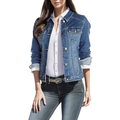 Cyflymder  Women Denim Jackets Washed Distressed Vintage Slim Fit Bomber Jackets Boyfriend Button Down Lapel Casual Cropped Jean Coats