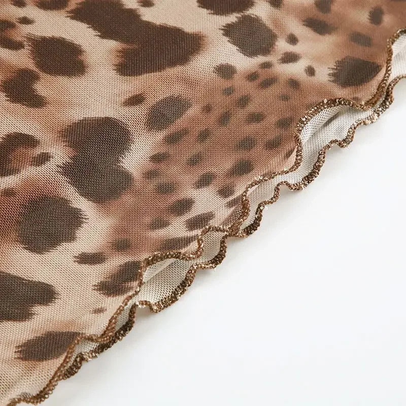 Cyflymder  American Hot Girl Leopard Print Mesh Skirt Ins Temperament Personality Niche Slim Fit and Slim