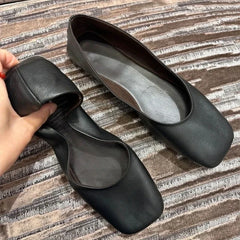Cyflymder   Women's Leather Ballet Flats Soft Soled Commuter Single Shoes Summer Square Toe Flat Mary Jane Shoes