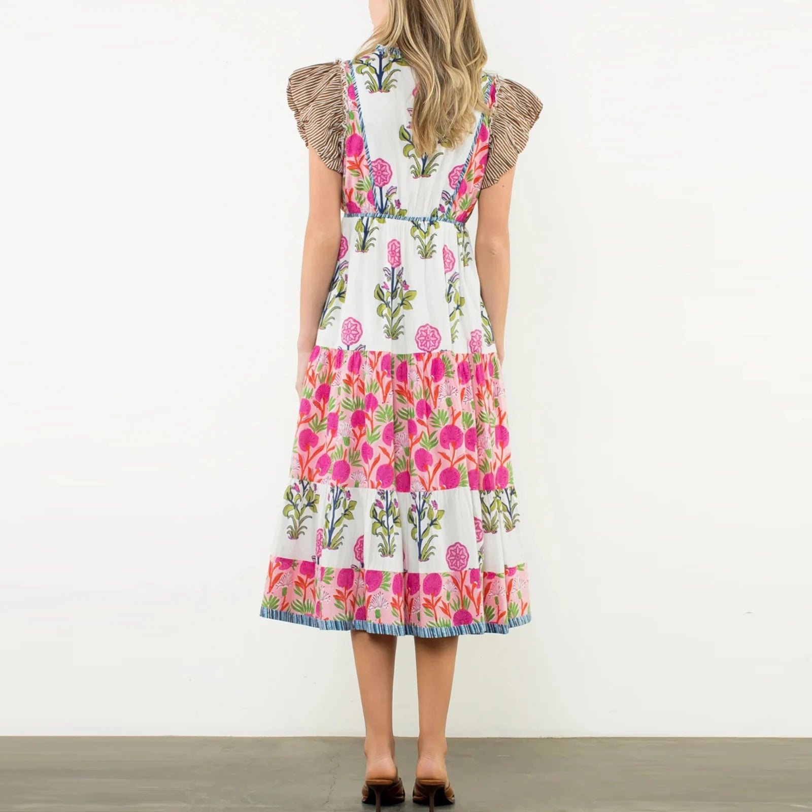 Cyflymder  Floral Print Long Dress y2k Women's V Neck Flying Sleeve Flowy A Line Dress Vacation Beach Party Dresses Streetwear