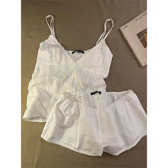 Cyflymder   Girls Lace Suspender Pajamas Women's Summer New Simple Loungewear Two-piece Set