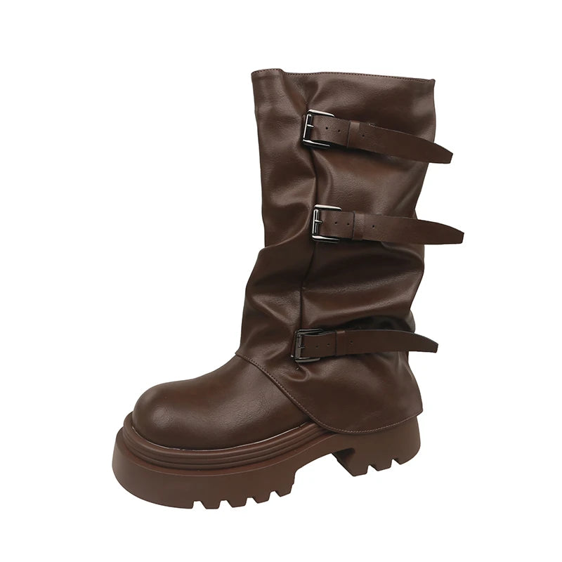 Cyflymder  Designer Thick Heel Women Western Cowboy Boots Fashion Ladies Belt Buckle Knight Booties botas de inverno feminina