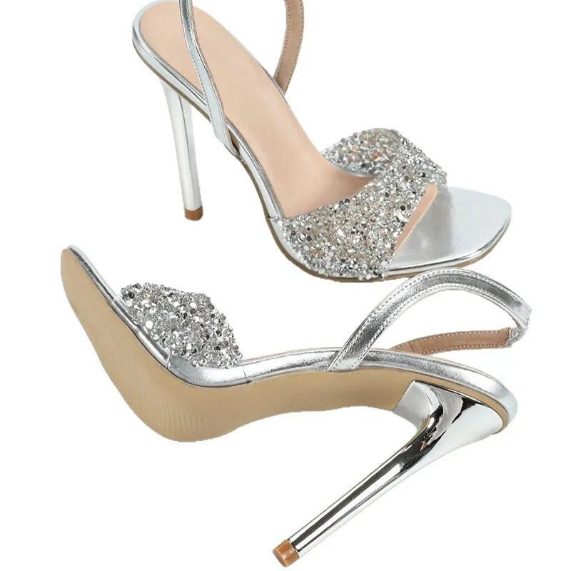 Cyflymder  Bling Bling Sandals Sexy Large Size Fashion Womens Shoes 2025 High Heels Open Toe Bright Big Luxury High-heeled Pointed Stiletto