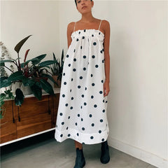 Cyflymder  Y2k Polka Dot Smocked Tiered Maxi Dress Bow Tie Shoulder Boho Midi Sun Dress Casual Beach Long Dresses for Women