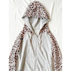 Cyflymder  Leopard Gray Shoulder Zipper High Street Hoodie Punk Retro Long Sleeved Y2K Women's Slim Casual Street Sports Shirt Gothic