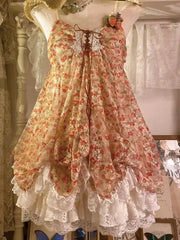 Cyflymder   French Pure Desire Lace Sweet Bud Dress Women New Harajuku Cute Slim Print Suspender Dresses Aesthetic Sexy Vintage Clothes