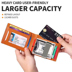 Cyflymder  Men's Ultra -thin Wallet European and American Simple Casual RFID US Dollars Leather Card Bag Money Clip Wallet