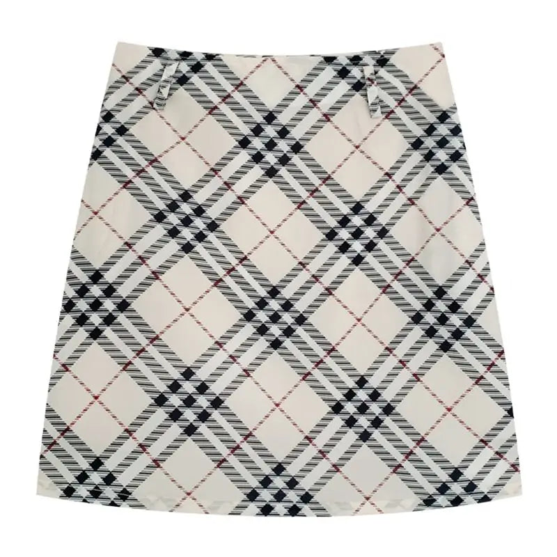Cyflymder  Vintage Style Harajuku French High Street Skirts Simple Constrast Color Plaid Design Slim Mid Length Bottom Y2k Korean Skirts