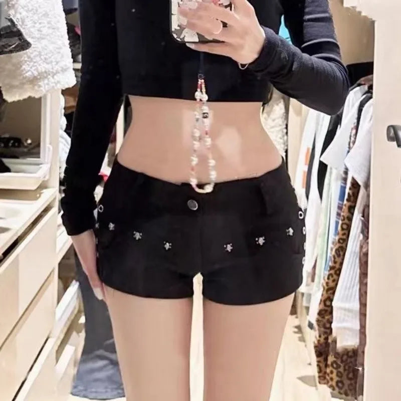 Cyflymder  Y2k Aesthetic Vintage Summer Streetwear Shorts American Rivet Nail Sexy Low Waist Hip Hop Women Bottoms Harajuku Punk Short Pant