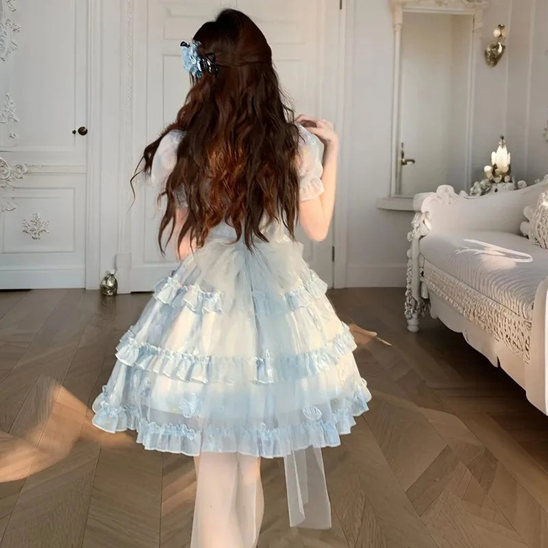 Cyflymder  Kawaii Bow Mini Dress Women Fashion Party Mesh Ruffles Patchwork Dresses Summer Korean Puff Short Sleeve Bodycon Design Vestidos