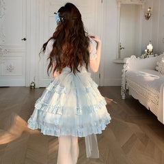 Cyflymder  Kawaii Bow Mini Dress Women Fashion Party Mesh Ruffles Patchwork Dresses Summer Korean Puff Short Sleeve Bodycon Design Vestidos