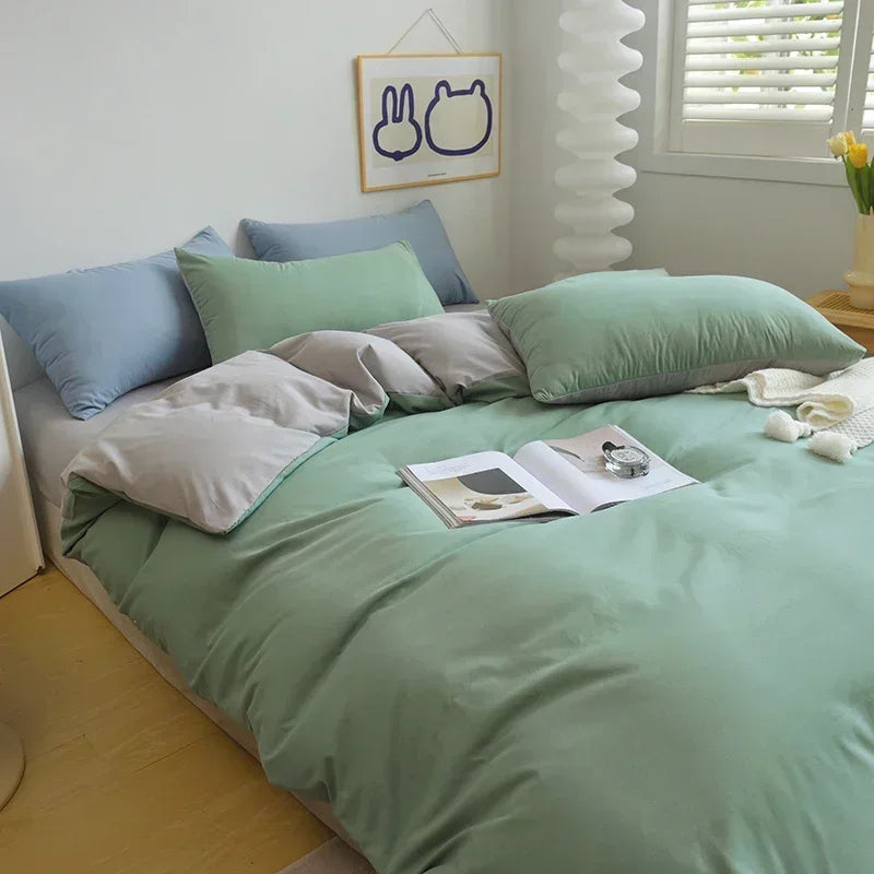 Cyflymder  2-side Solid Color Brush Fabric Bed Set 4 Pieces Duvet Cover Pillowcase Bedding Set Bed Sheet Quilt Cover Single Queen King Size
