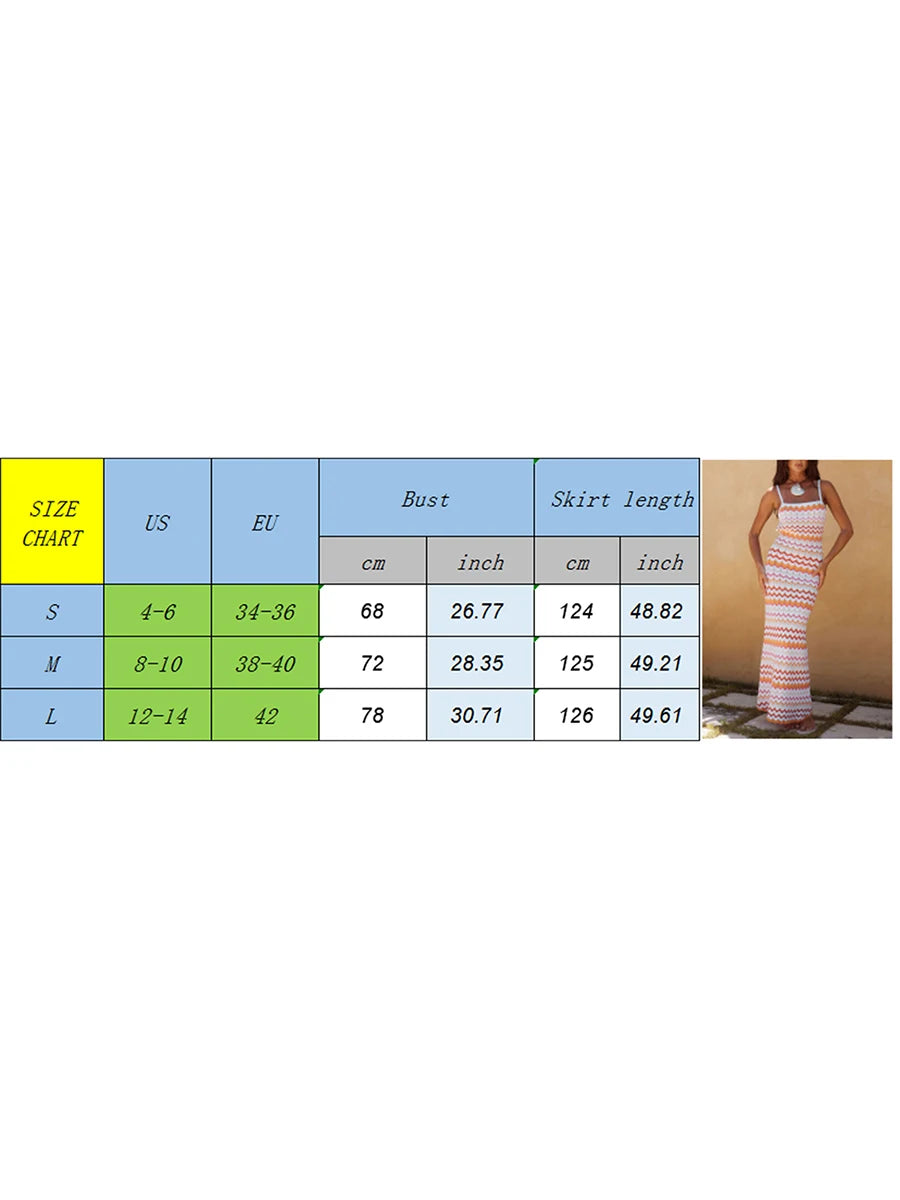 Cyflymder  Fashion Women Knitted Slip Dress Summer Wave Stripe Print Backless Party Dress for Vacation Cocktail Beach Streetwear