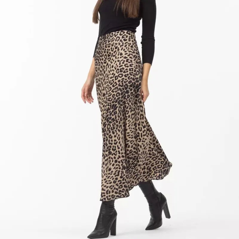 Cyflymder Sexy Leopard Print Long Skirts For Women Summer Fashion Vintage Women's Satin Maxi Skirt Female High Waist A-Line Skirt