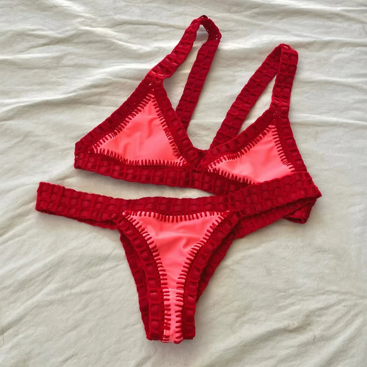 Cyflymder   Red Crochet Bikini Set New Bandeau Biquini Women Sexy Swimsuit Push Up Swimwear Female Mirco Bikinis Bathing Suit Beachwear