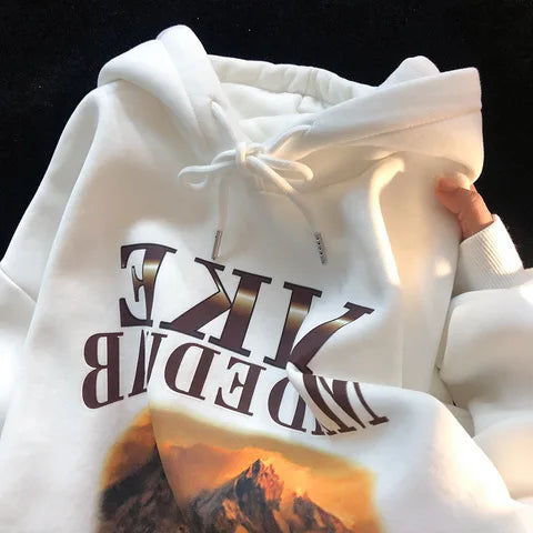 Cyflymder  Retro Streetwear Oil Painting Hoodie Womens Winter Warm Fleece Loose Oversized Coat Fashion Casual Chic Jacket