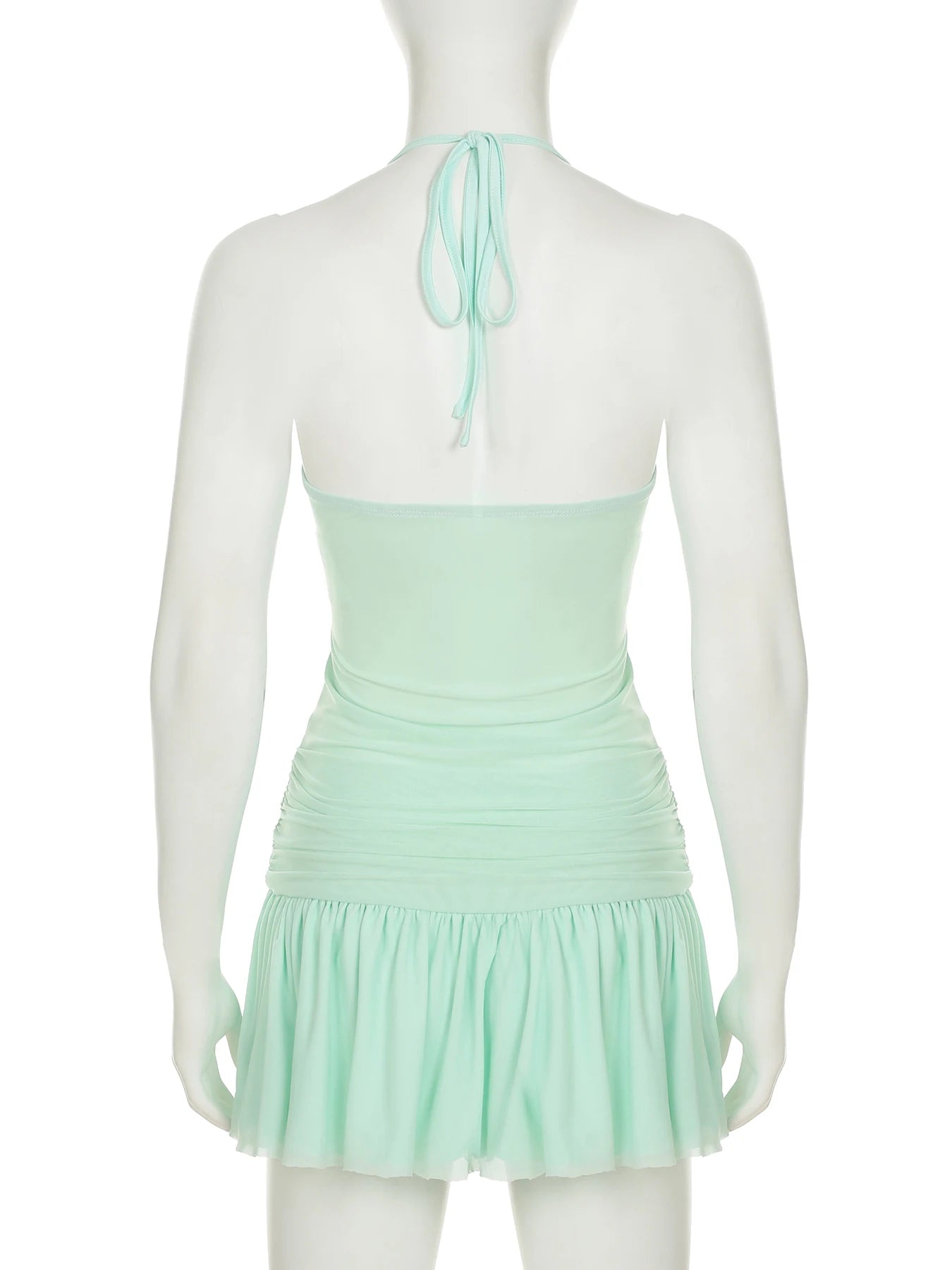 Cyflymder  Beach Style Bandage A-Line Pleated Dress Holiday See Through Solid Slash Neck Sleeveless Mini Dresses For Women 2025