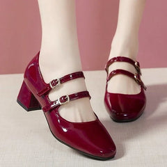 Cyflymder  Elegant Women's Chunky Heels Mary Jane Shoes Square Toe Double Ankle Strap Pumps for Women Patent Leather High Heels Party Shoes