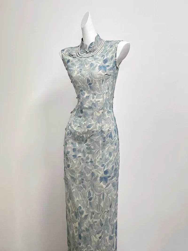 Cyflymder  Chinese Style Sexy Cheongsam Women's Summer Elegant Slim Fit Stand Collar Sleeveless Dress Fashion Female Clothes