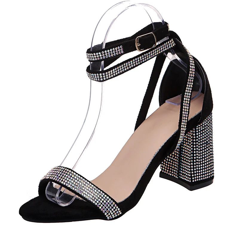 Cyflymder  Luxury Gold Silver High Heels Sandals Women Summer Thick Heeled Ankle Straps Party Shoes Woman Plus Size 43 Open Toe Pumps