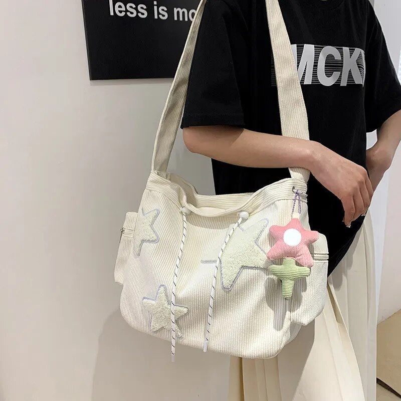 Cyflymder Girls Cute Star Print Shoulder Bags Women Japanese Casual Fashion Crossbody Bag Y2k Streetwear Tote Bags for College Student