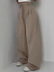 Cyflymder   Fashion Y2K Wide Leg Long Pant For Women Elegant Elastic High Waist Double Drawstring Baggy Pant Office Lady Loose Suit Trousers