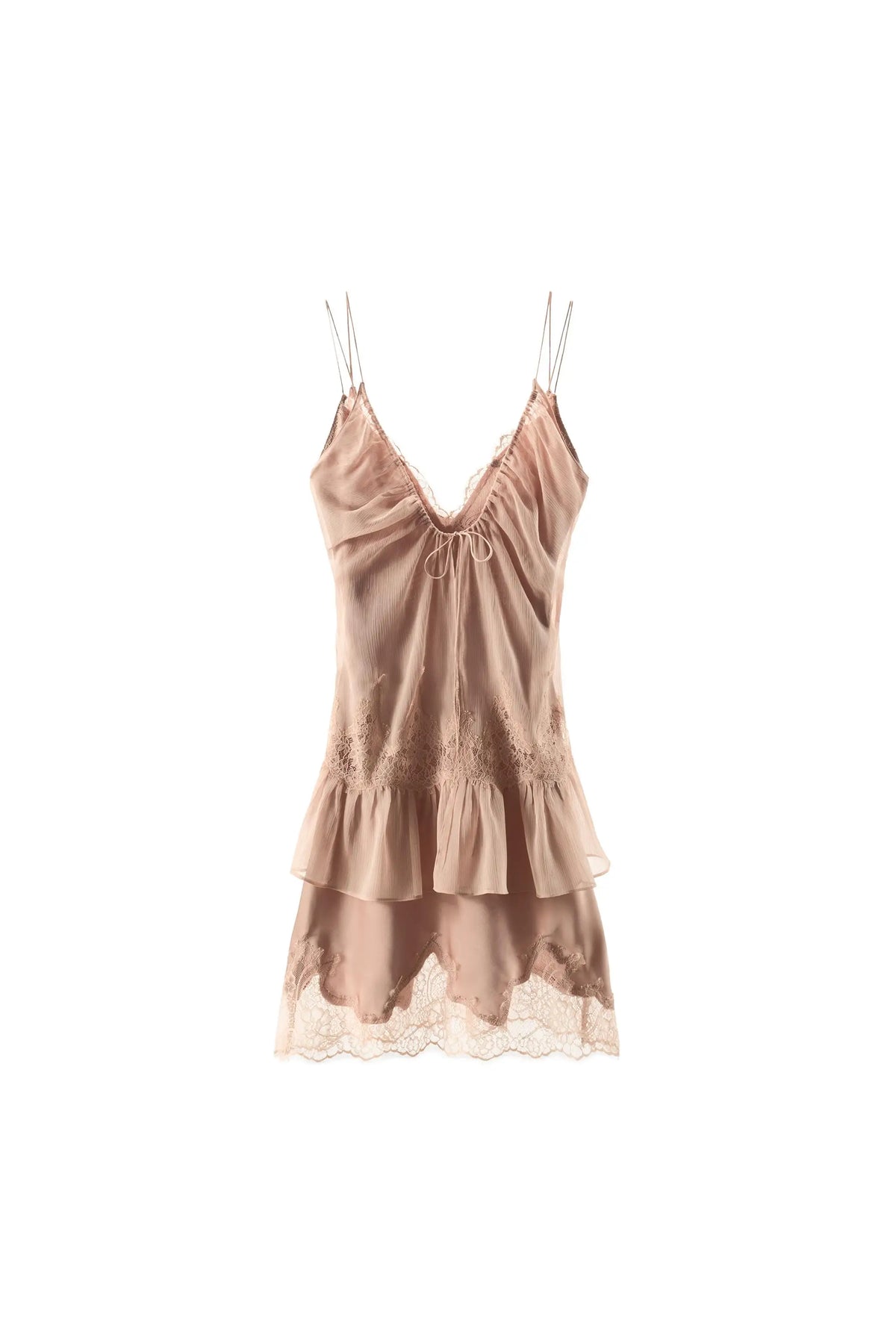 Cyflymder  Romantic Lace Mini Dress For Women Spaghetti Strap V Neck Front Tie Layered Ruffle Hem Skirt Vacation Dating Female Dresses