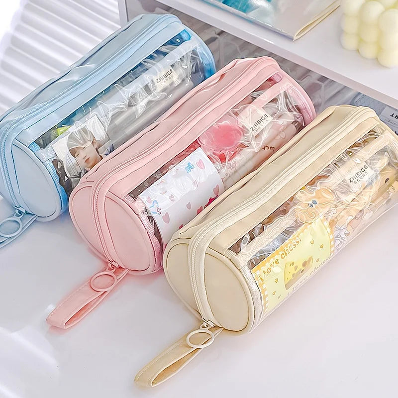 Cyflymder  1 Piece Creative Style Simplicity Pencil Case Cute Candy Color Series Pencil Pouch High Capacity Transparent Stationery Bag