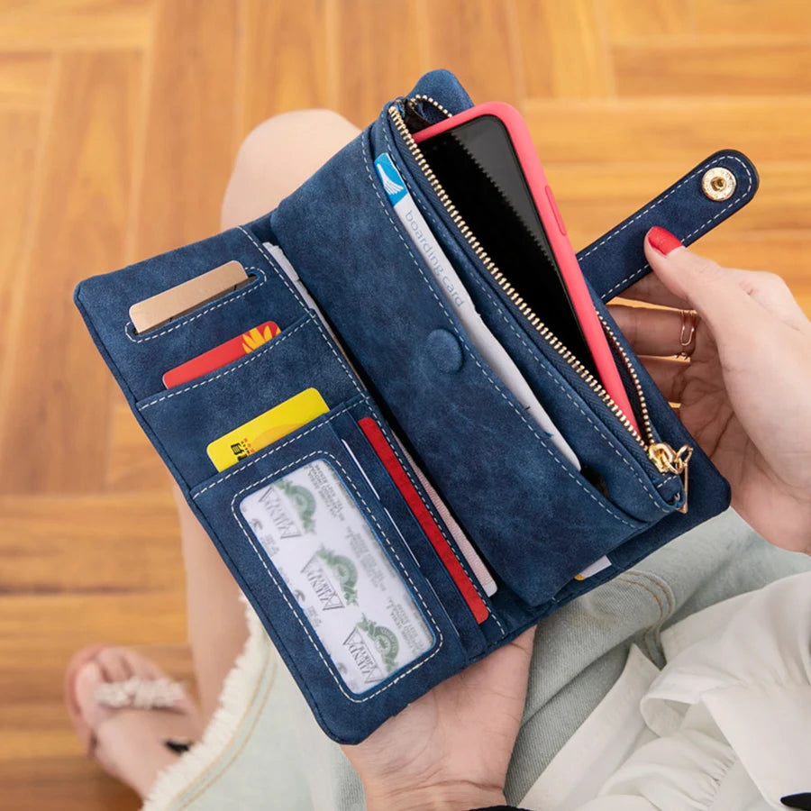 Cyflymder  Men/Woman Wallet Vintage PU Leather Frosted Long Wallets Coin Pocket Billetera Hombre Man Purse Male ID Card Holder Money Bags