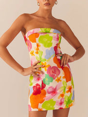 Cyflymder  Women Bodycon Dress Sleeveless Backless Flower Car Print  Fit Summer Mini Dress Clubwear