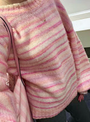 Cyflymder  Women Round Neck Striped Knit Sweater Pink Gradient Long Sleeve Loose Y2K Dopamine Casual Pullover Tops