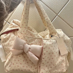 Cyflymder   Sweet Cute Harajuku Bow Tote Bag Women Floral Large Capacity Handbag Ladies Casual Travel Versatile Shoulder Crossbody Bag Chic