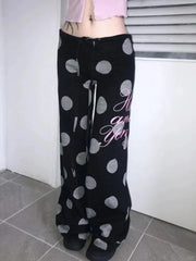 Cyflymder   Polka Dot Drawstring Wide Leg Trousers Harajuku Letter Printing Straight Pants Y2k Aesthetic Vintage Casual Pantalones Women