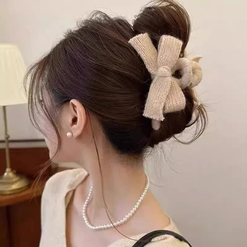 Cyflymder Autumn and Winter Plush Bow Grab Clip  Wool Claw Clip Accesorios Para El Cabello  Крабик Для Волос  Hair Accessories for Women