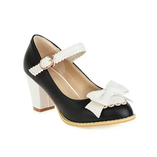 Cyflymder  Block Heels For Women Pumps Basketball Platform Bow Shoes Sandals Ladies Shallow Mouth Sweet Round Toe Chunky African Big Beige