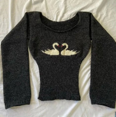 Cyflymder  New Autumn Winter O Neck Long Sleeve Knitted Pullovers Y2k Aesthetic Constrast Color Cute Embroidery Sweater All Match Jumper